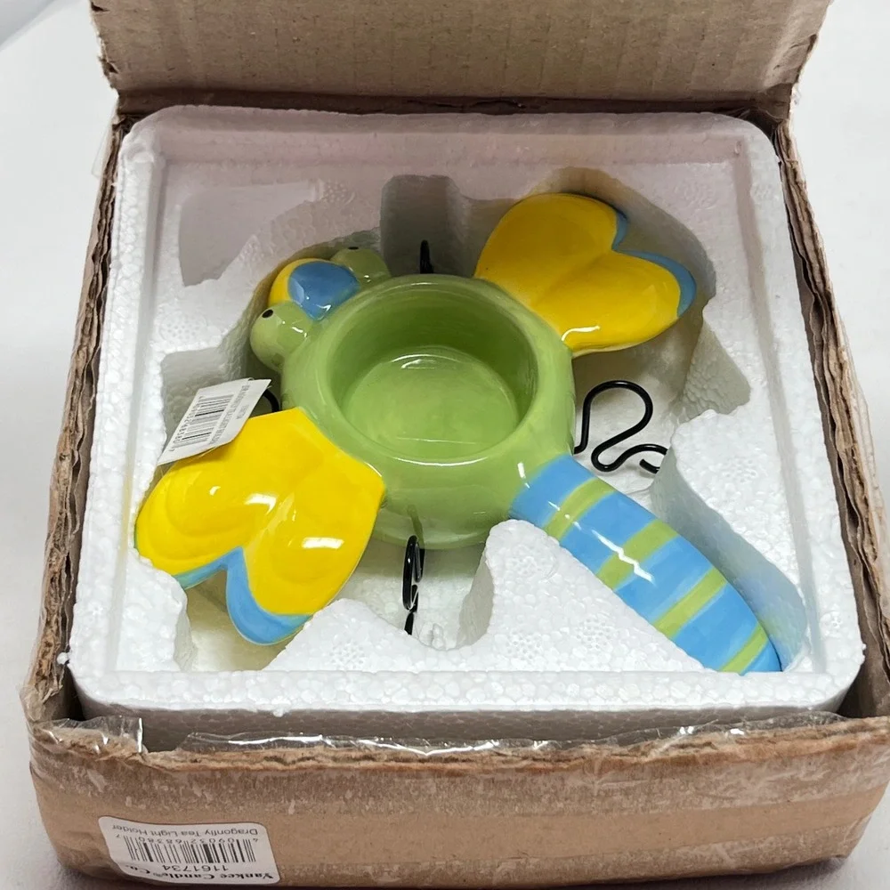 Yankee Candle Ladybug and Dragonfly Tea Light Holder Set Ceramic Metal Legs NEW
